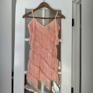 Kids Peach colored sequin Flapper Costume Dress with accessories Size XL (12)